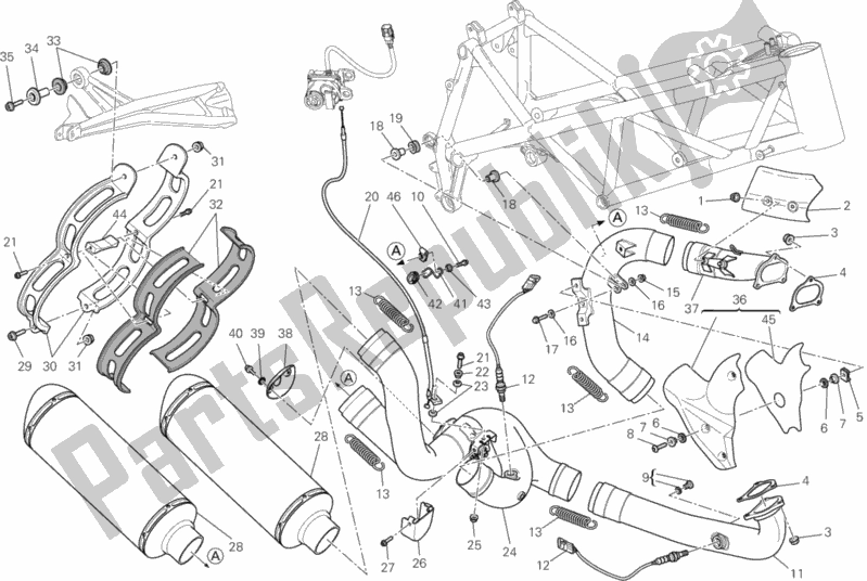 All parts for the Exhaust System of the Ducati Streetfighter S USA 1100 2013